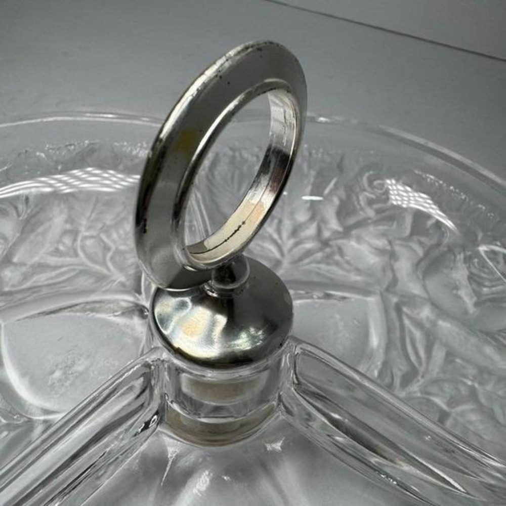 William Adam's Clear Glass Relish Candy Dish Bowl Roses with Handle VTG MCM EUC - Picture 5 of 5
